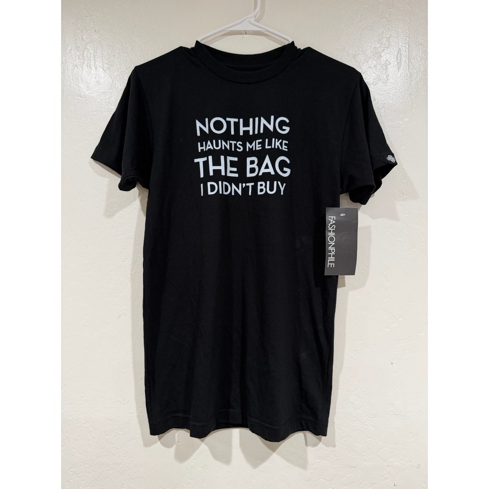 Fashionphile Nothing Haunts Me Like The Bag I Didn't Buy Graphic T-Shirt Black S — image 2 of 6
